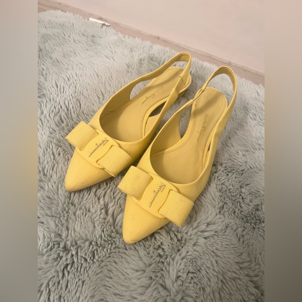 Ferregamo yellow sling back shoes